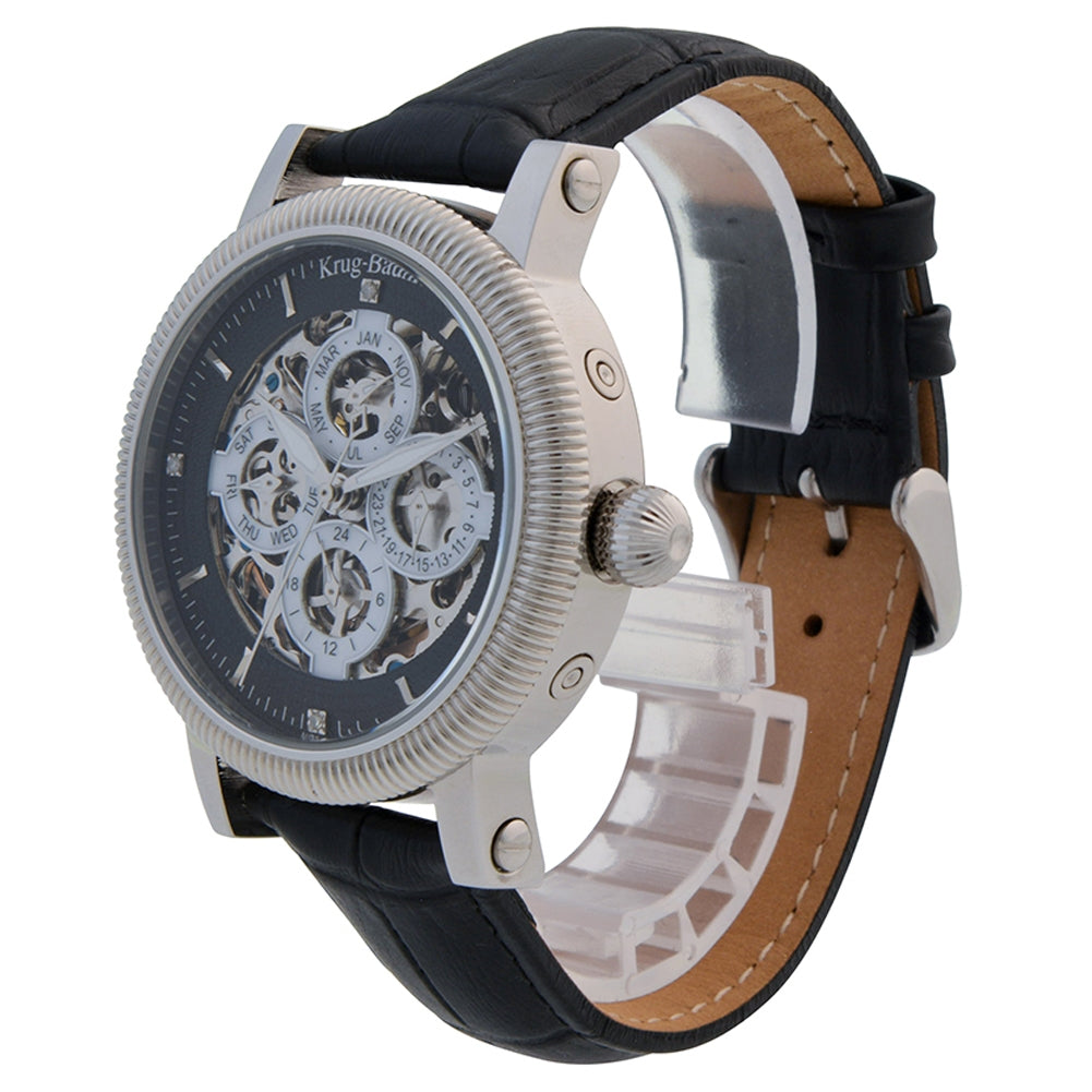 Mens Majestic Black Leather Strap Watch