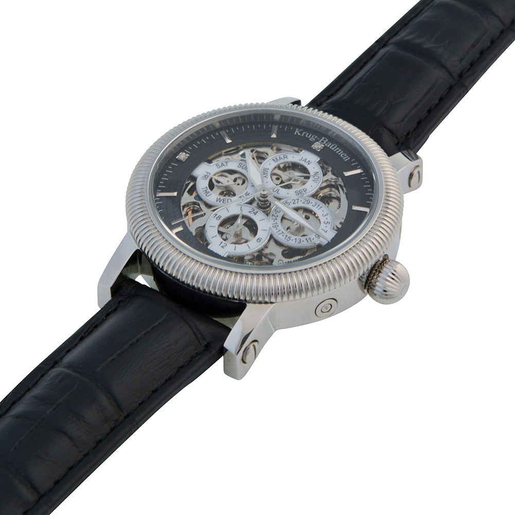 Mens Majestic Black Leather Strap Watch