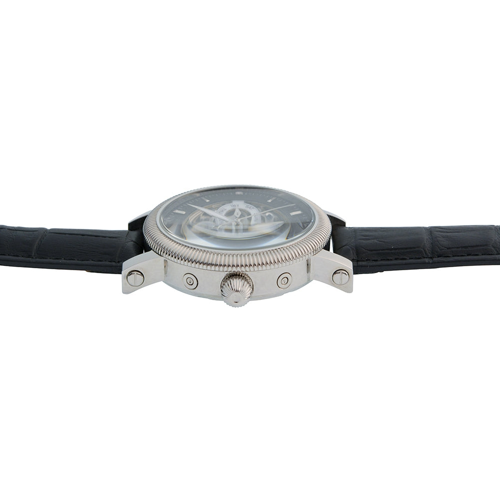 Mens Majestic Black Leather Strap Watch