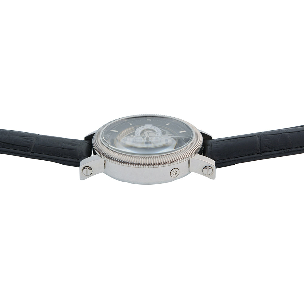 Mens Majestic Black Leather Strap Watch
