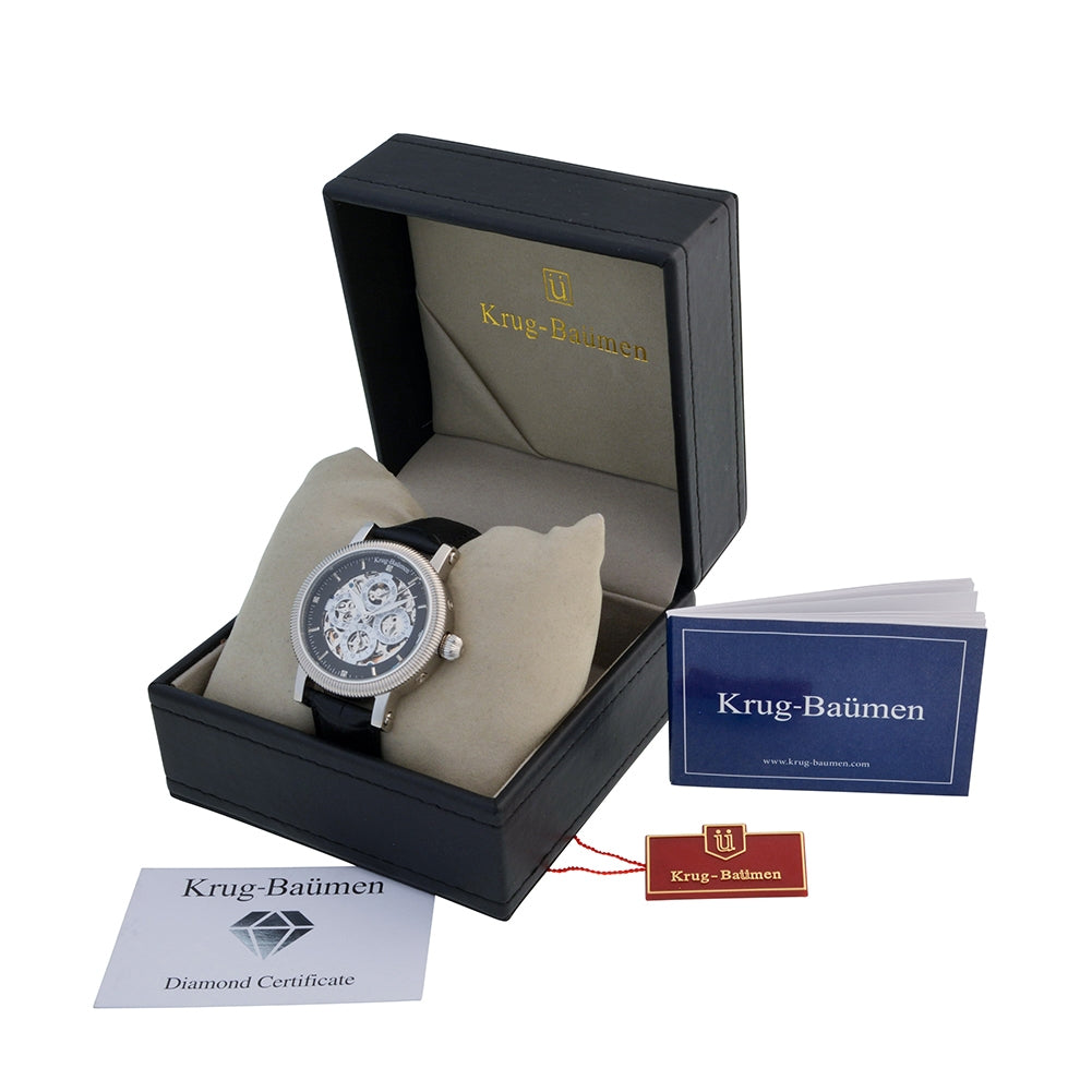 Mens Majestic Black Leather Strap Watch