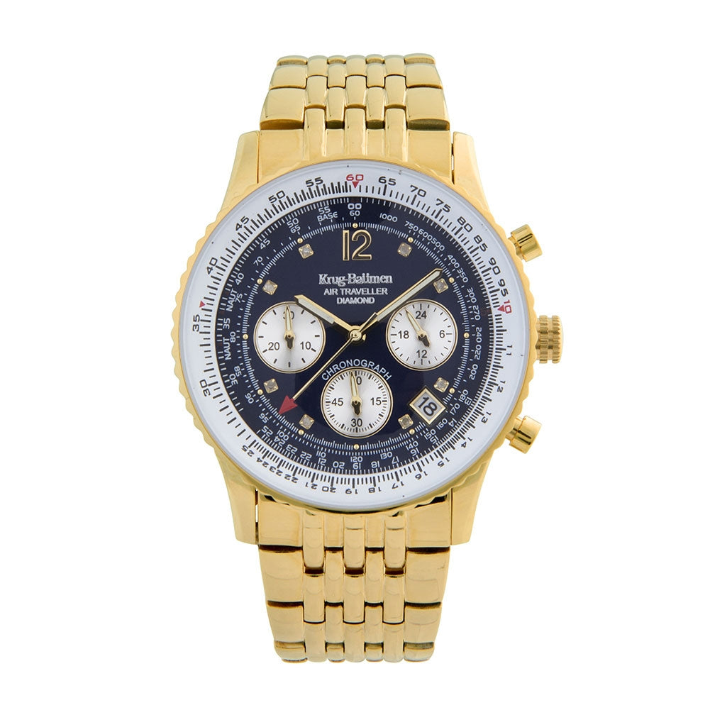 Air Traveller Diamond Blue Dial Gold Plated Strap 400104DS Krug Baumen Krug Baumen