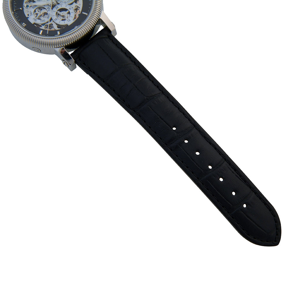 Mens Majestic Black Leather Strap Watch