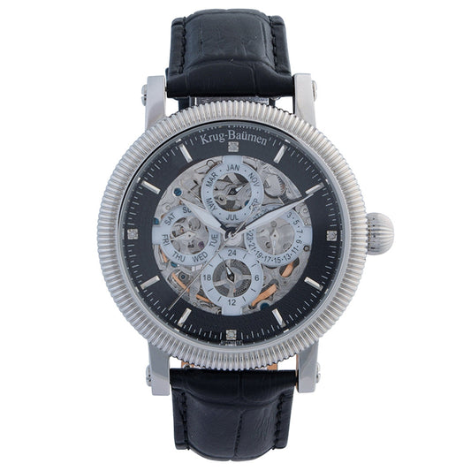 Mens Majestic Black Leather Strap Watch